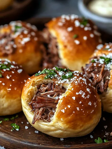A plate of meat filled doughnuts.