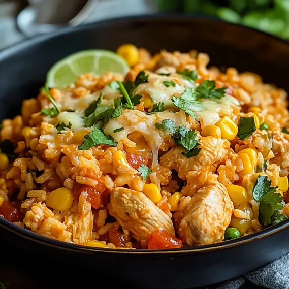 A bowl of rice and chicken.