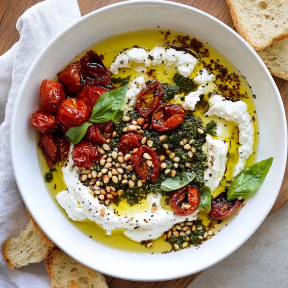 A bowl of food with tomatoes, spinach, and cheese.