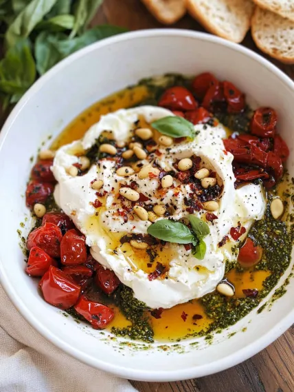 A bowl of food with tomatoes, spinach, and cheese.