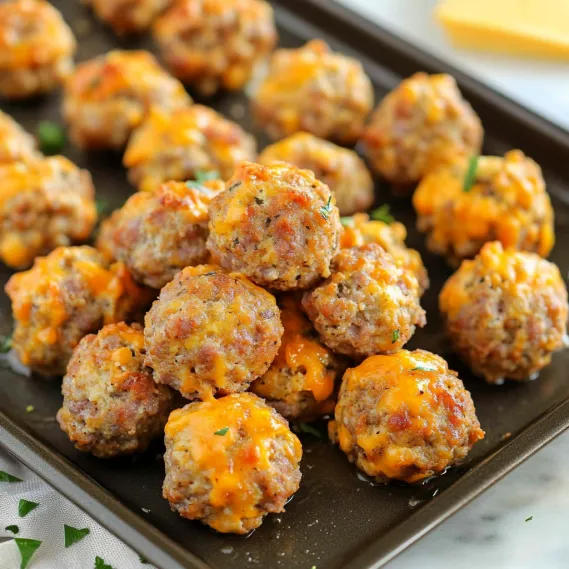 A tray of meatballs with cheese on top.