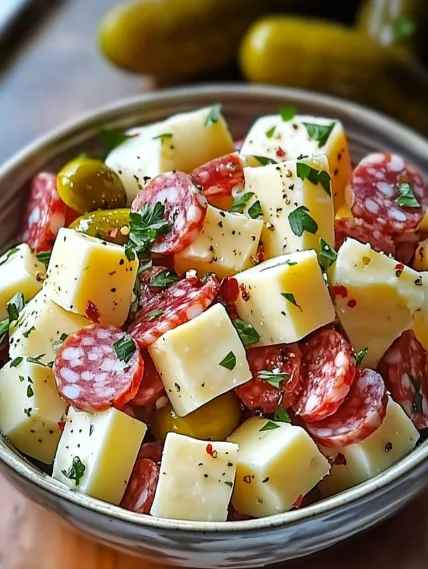 A bowl of meat and cheese.