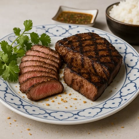 A plate of meat and vegetables.