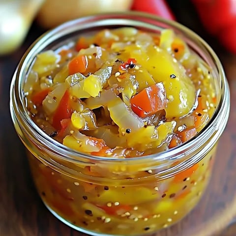 A jar of pickled vegetables.